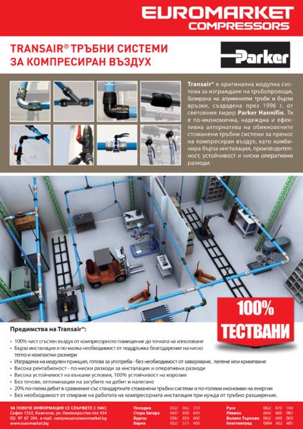 Тръбни системи за компресиран въздух Transair от Parker Hannifin